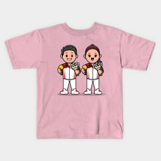 Cute Boy And Girl Winning Champion Cartoon Kids T-Shirt